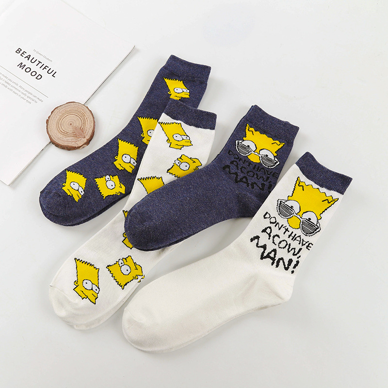 4 Pairs The Simpsons Cotton Tide Socks Simpson Cartoon Fashion Socks